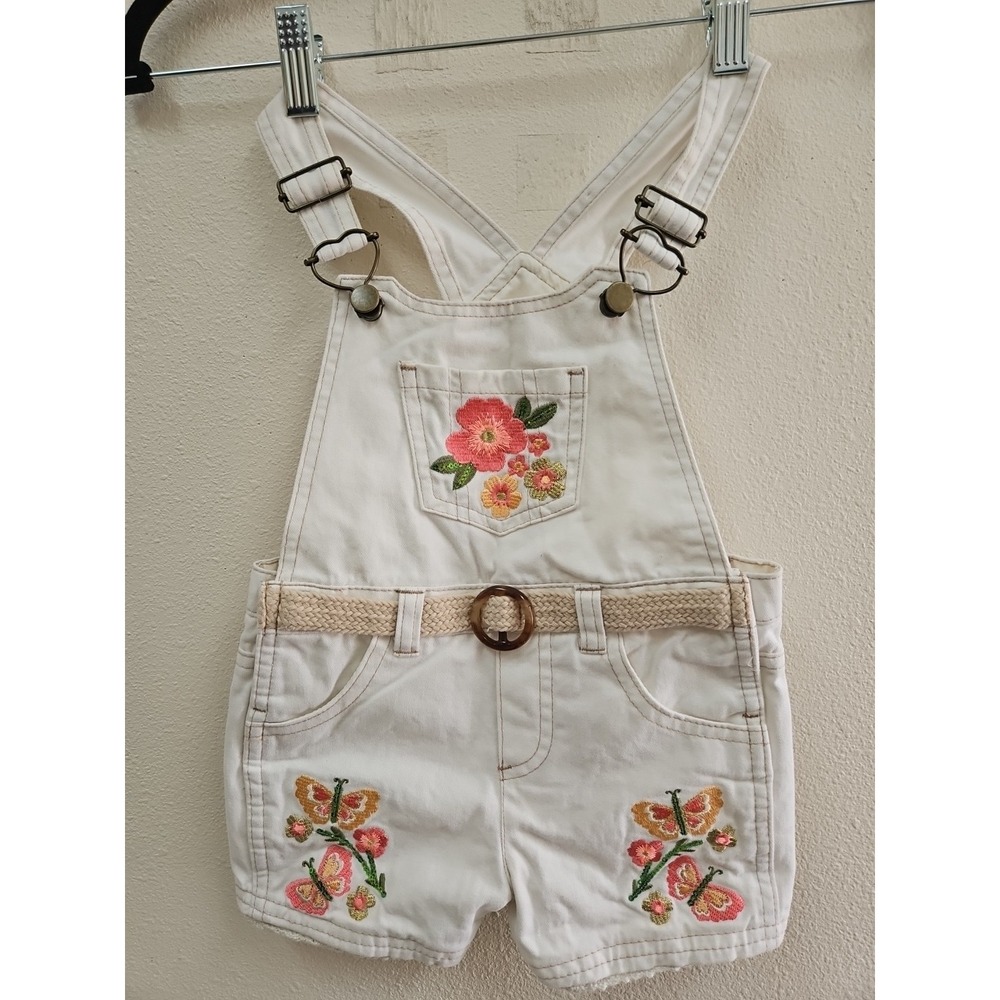 Girls size 3T Shorts Overalls embroidered Flowers Butterflies Cotton